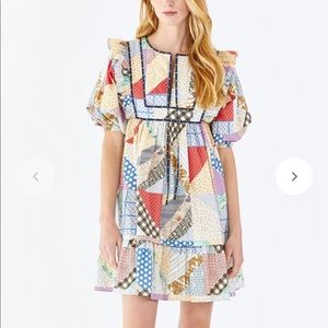 Hunter Bell Britton Quilted Patchwork Puff Sleeve Dress Size Xs